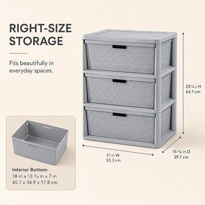Wide 3-Drawer Plastic Storage Tower, Decorative Organizer Chest, BPA-free - Image 2