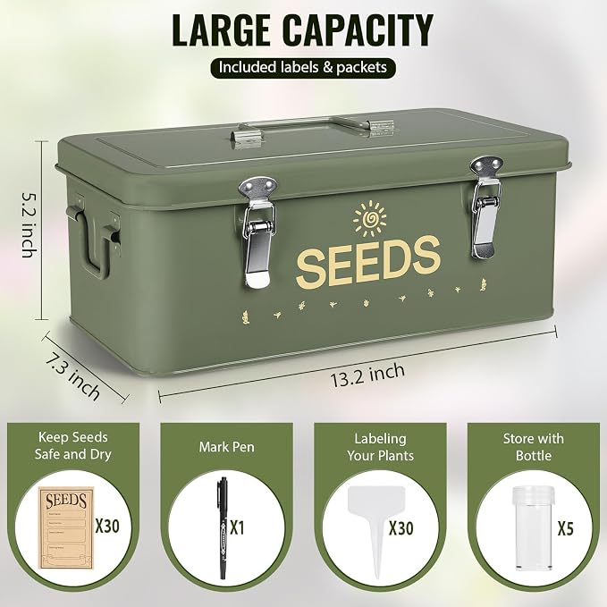 Metal Seed Storage Box with Safety Locks, Large 4-Compartment Seed Organizer - Image 2