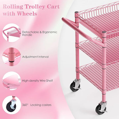 NTE Utility Cart with Wheels, 990lbs Capacity Metal 3 Tier Rolling Carts - Image 7