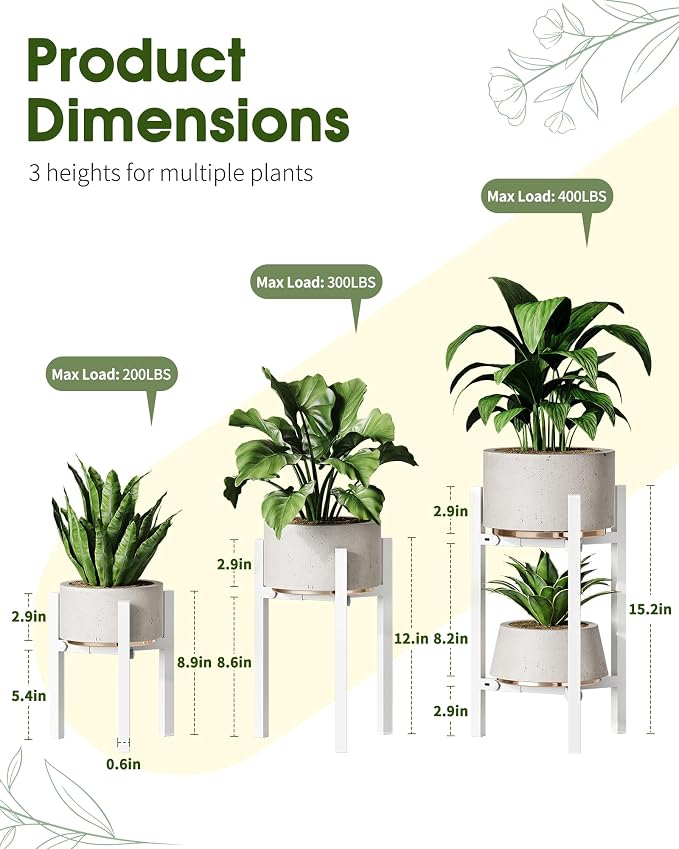 3 Pack Plant Stand Indoor Adjustable, Metal Modern Indoor Plant Stand, Heavy - Image 2
