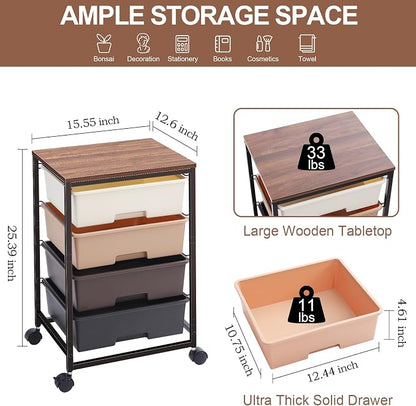 Utility Cart with 4 Drawers, Rolling Storage Cart with Drawers, Storage Rolling - Image 3