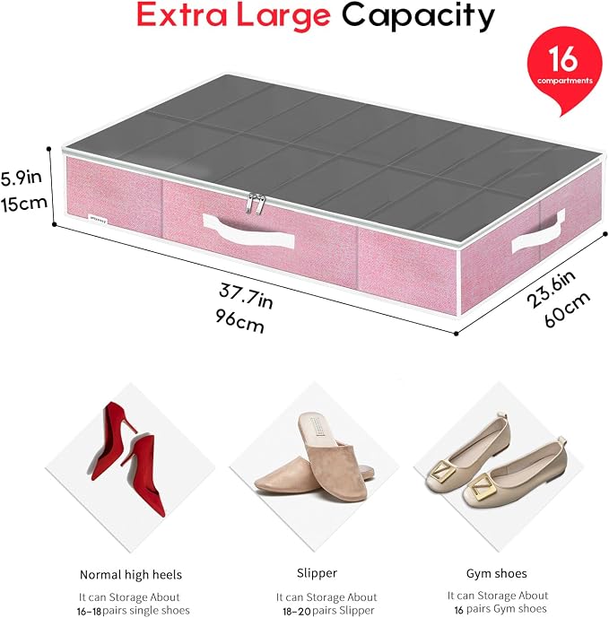 Onlyeasy Large Under Bed Shoe Organizer Container Box, Fit 16 to 32 Pairs of - Image 2