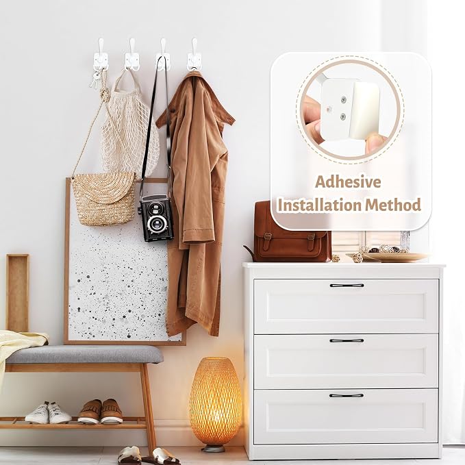 VIS'V 3 Prong Coat Hooks Wall Mount, Metal Self Adhesive Entryway Wall Hooks - Image 4