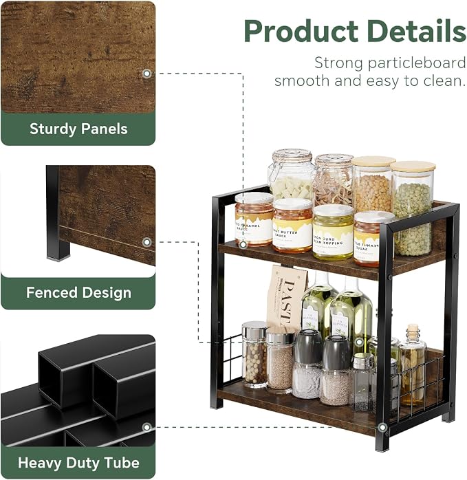 Simple Trending Countertop Shelf Organizer, 2 Tier Kitchen Spice Rack, Coffee - Image 6