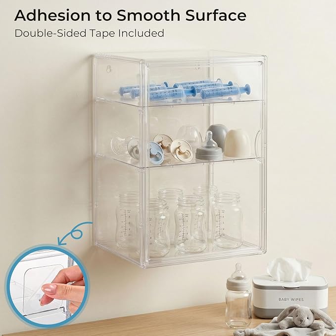 Baby Bottle Organizer – X-Large Adhesive Wall-Mount 3 Tier Adjustable Acrylic - Image 3