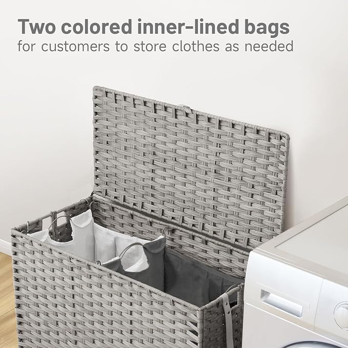 Laundry Hamper with Wheels, 34.3 Gallon Rolling Laundry Basket with Lid - Image 2