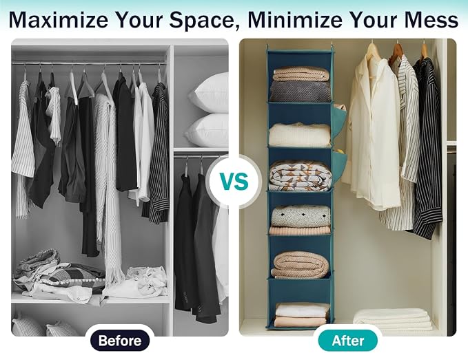 YOUDENOVA Hanging Closet Organizer, 6-Shelf Closet Hanging Storage Shelves - Image 4