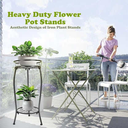 THKFUL Metal Plant Stands Indoor Outdoor, 2Tier Tall Potted Plant Stand Plant - Image 5
