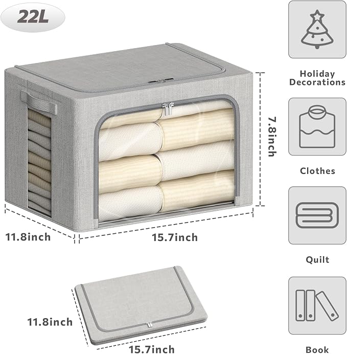 4 Pack Clothes Storage Bins - 22L Stackable Storage Box with Lid，Foldable - Image 4