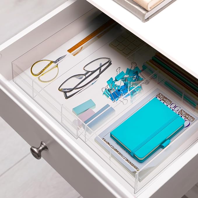 2 Pcs Acrylic Drawer Organizer 9'' up to 18'' x 15'' x 2'' Expandable Drawer - Image 6