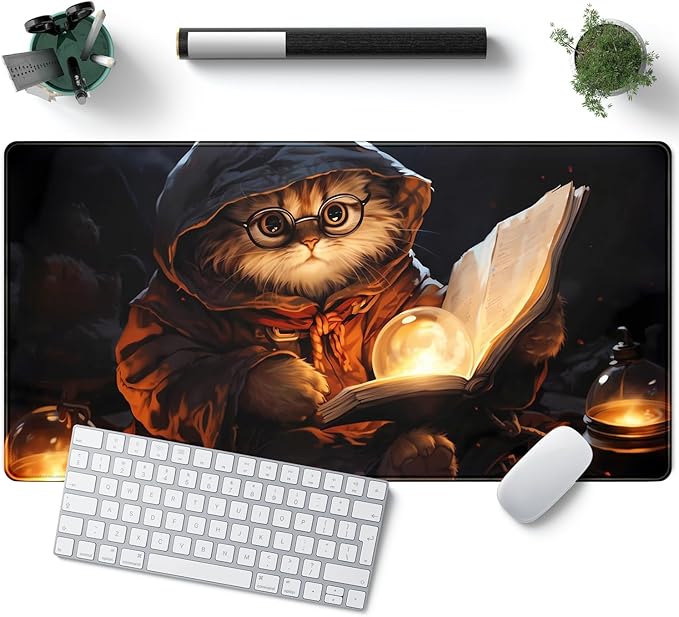 Magical Cat Desk Mouse Mat Black Vintage Desk Pad Playmat by YKJWW