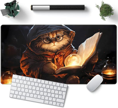 Magical Cat Desk Mouse Mat Black Vintage Desk Pad Playmat by YKJWW