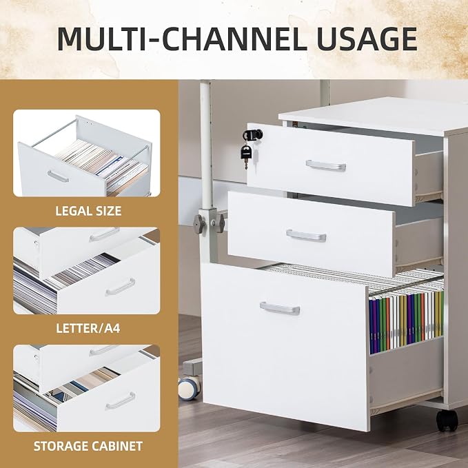 QDSSDECO 3 Drawer Mobile File Cabinet, Rolling Vertical Filing Cabinet fits A4 - Image 4
