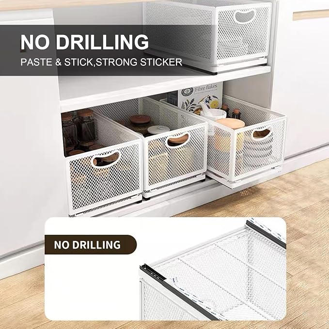 Sliding Cabinet Basket Organizer Drawer Self Adhesive Slide out Pantry Shelves - Image 5