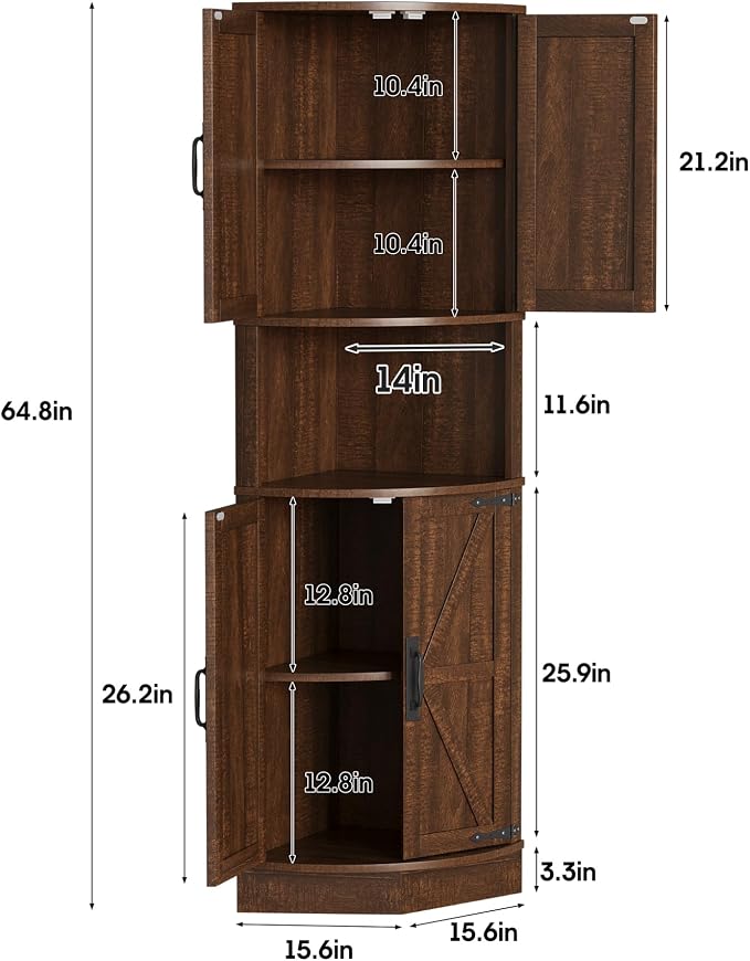 Vabches 64.8" Tall Farmhouse Corner Cabinet - Image 2