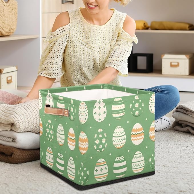 TropicalLife 13x13x13 Inch Large Fabric Storage Cube Easter Sage Green Foldable - Image 3