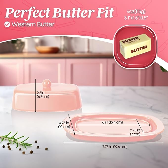 Flexzion Ceramic Pink European Butter Dish - Image 7