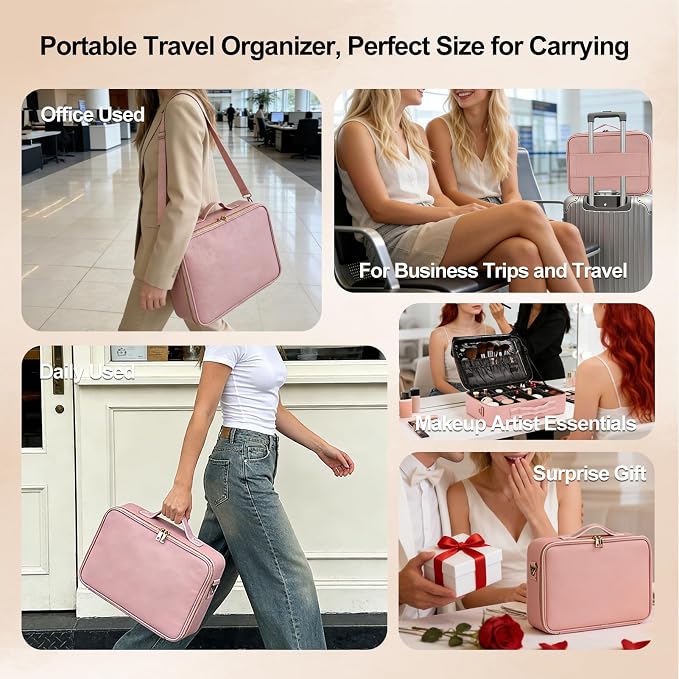 Large Travel Makeup Case, Professional Makeup Train Case Organizer - Image 6