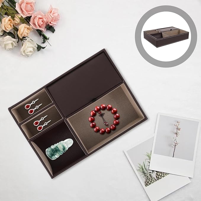 Jewelry Organizer Box Tray Coffee Color Jewelry Storage Case - Image 9
