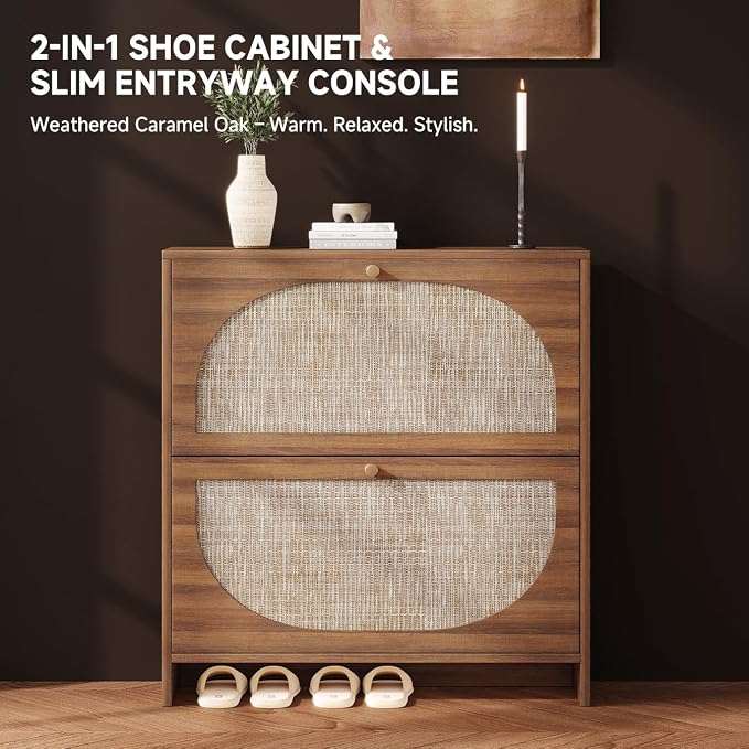 Nicetree Rattan Arched Accent Shoe Storage Cabinet - Image 3
