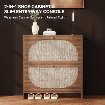 Nicetree Rattan Arched Accent Shoe Storage Cabinet - Image 3