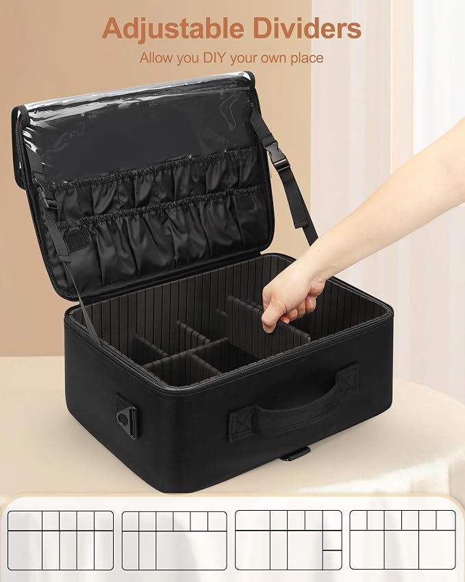 Relavel Large Makeup Bag with 3 Removable Pouches, Travel Train Case Cosmetic - Image 3