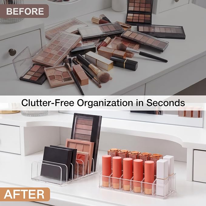 2-Pack Acrylic Makeup Organizer, 12-Slot Lipstick Holder and 7-Slot Eyeshadow - Image 3