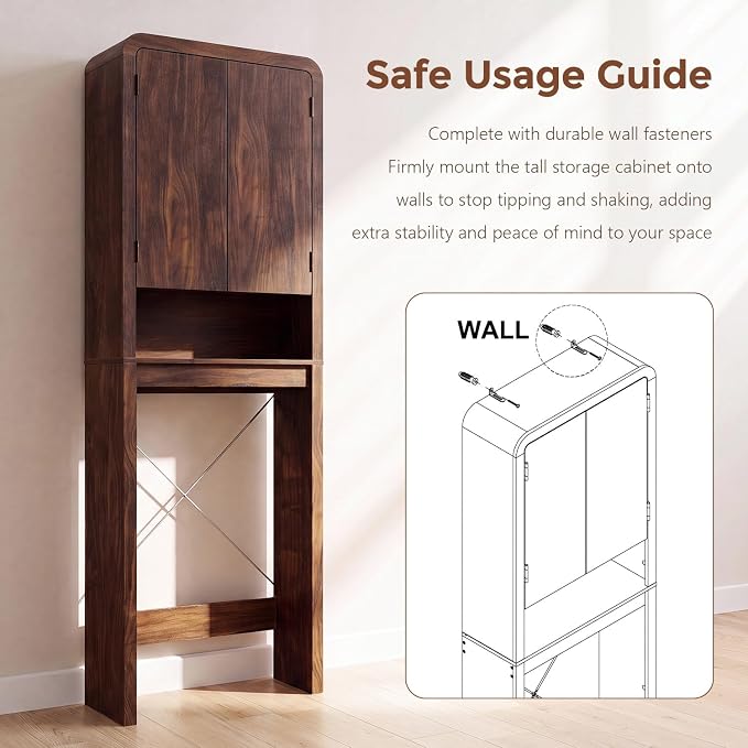 Over the Toilet Storage Cabinet, 69.69" Curved Bathroom Storage Organizer - Image 6
