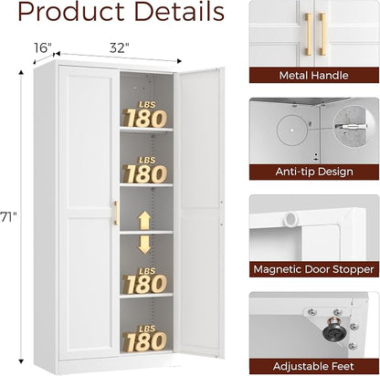 71" Tall Metal Kitchen Pantry Cabinet, Storage Cabinet - Image 3