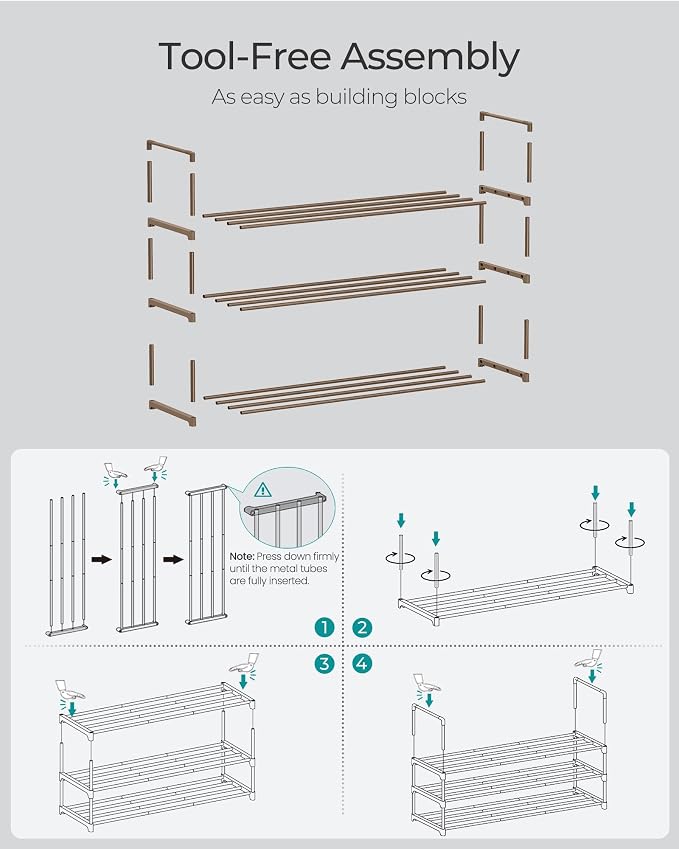 SONGMICS Shoe Rack, 3-Tier Shoe Organizer, Metal Storage Shelf, Upright or - Image 5