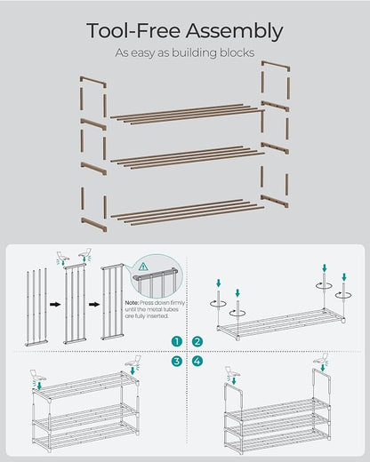 SONGMICS Shoe Rack, 3-Tier Shoe Organizer, Metal Storage Shelf, Upright or - Image 5