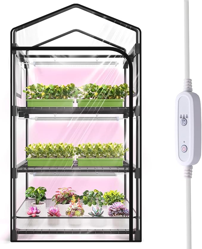 Indoor Greenhouse with Grow Light, 3-Tier Plant Stand with PVC Tent, by SpeePlant