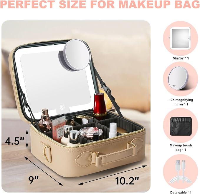 Mocado Travel Makeup Bag with LED Lighted Mirror, Travel Makeup Organizer - Image 8