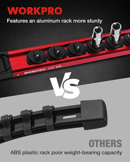 WORKPRO Magnetic Socket Organizer Set, 1/2" 3/8" 1/4" Drive Aluminum Alloy - Image 4