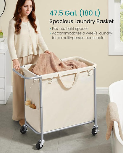 SONGMICS Laundry Basket with Wheels, Rolling Laundry Hamper, 47.5 Gallons - Image 3