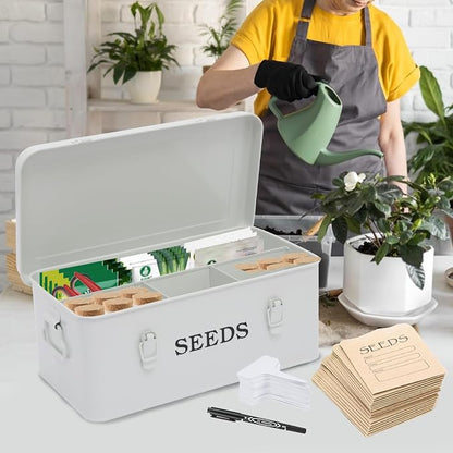 Seed Storage Box, Metal Seed Bin Seed Storage Organizer, 4 Dividers Seed - Image 3
