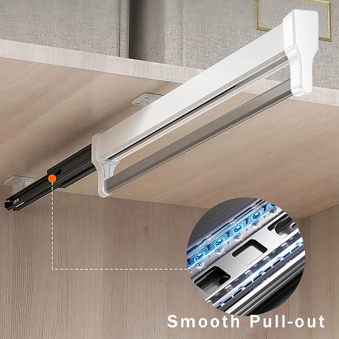 Pull Out Closet Valet Rod, Adjustable Sliding Heavy Duty Steel Top Mounted - Image 4