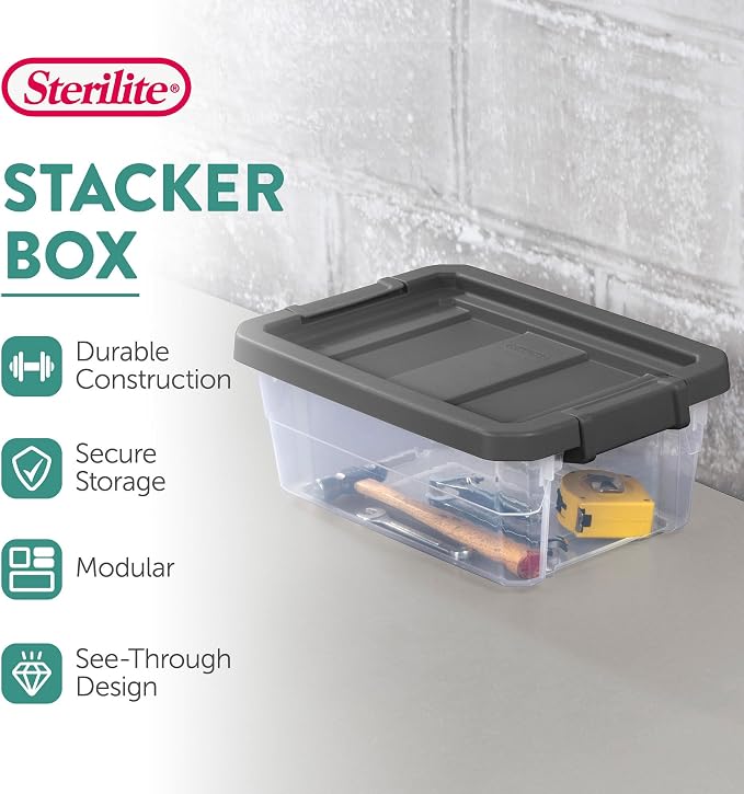 Sterilite 18-Pack Modular Stacker Box, Durable Clear Plastic Storage Bins - Image 2