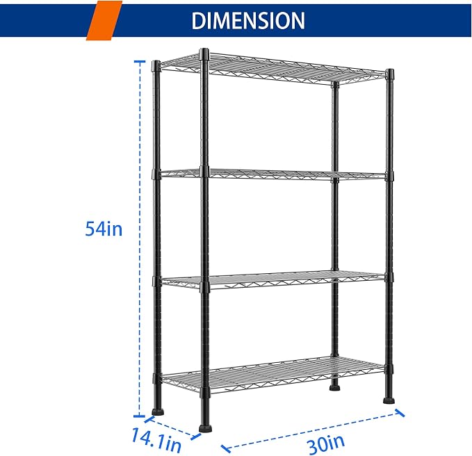 REGILLER 4-Wire Shelving Metal Storage Rack Adjustable Shelves, Standing - Image 3