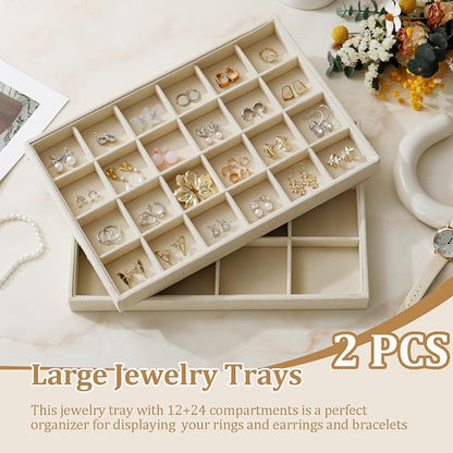 Large Velvet Jewelry Tray 2 Pack Stackable Jewelry Display Drawer Inserts Trays - Image 2