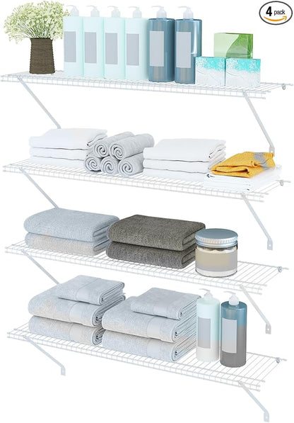 Closet Shelves Wall Mounted, 4 Pack 4 ft x 12 in White Wire Shelving Kit by PROWORX