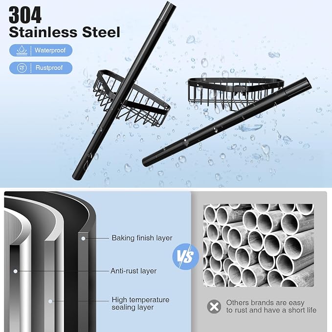 Corner Shower Caddy Tension Pole: Adjustable Rustproof 4-Tier Inside Bathroom - Image 5