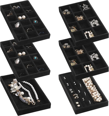 Frebeauty Jewelry Organizer Tray, Stackable Velvet Jewelry Trays, Drawer by Frebeauty