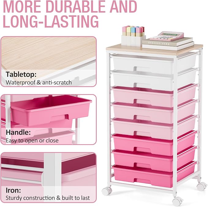 Rolling Cart with Drawers, Craft Storage, Teacher Cart, Storage Cart on Wheels - Image 6