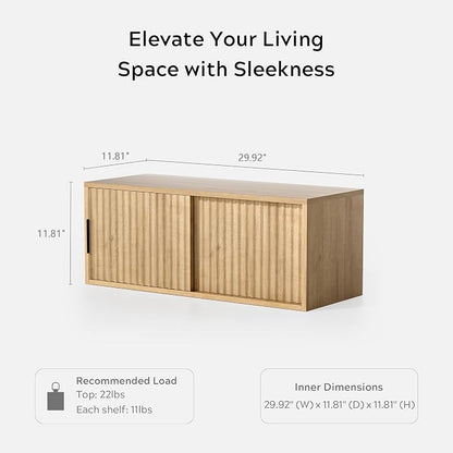 Fluted Wall Cabinet with Sliding Doors, Modern Large Floating Nightstand - Image 5