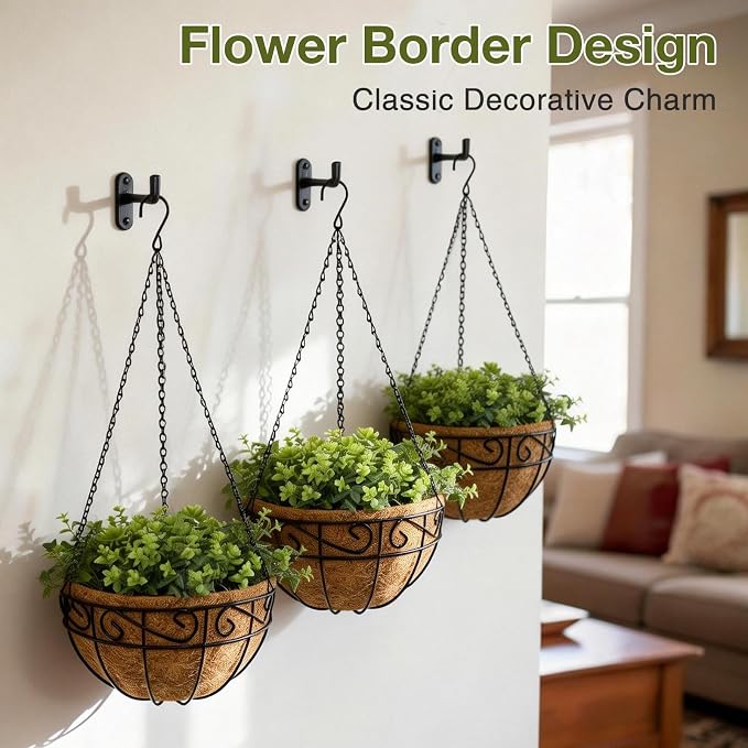 10 Inch Hanging Baskets for Plants Outdoor, 3 Pack Metal Wire Hanging Planters - Image 6