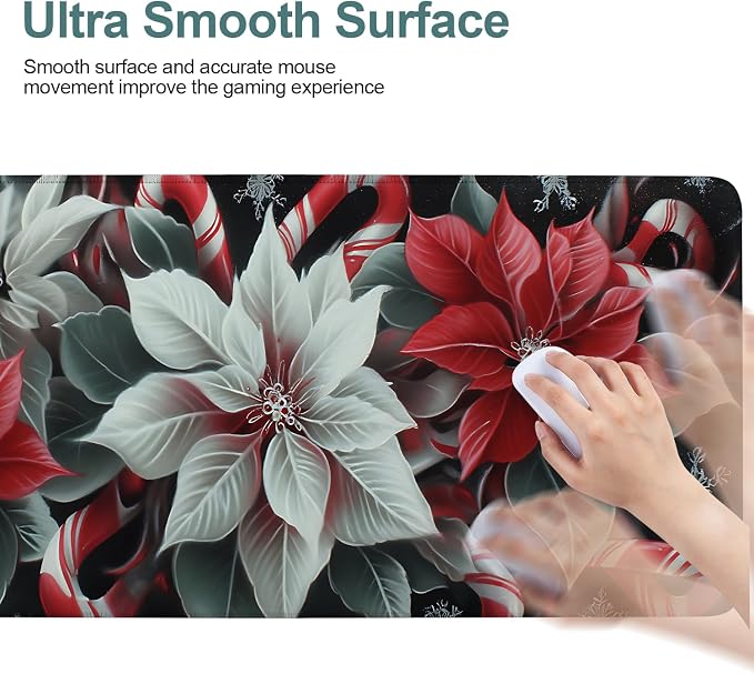 Christmas Flowers Gaming Mouse Pad 31.5"x11.8"Desk Mat Anti-Slip Rubber Base & - Image 5