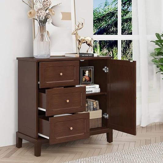 HLR Accent Cabinet with 3 Drawers and Door, Wooden Storage Cabinet with Shelves by HomeDeservesaRelaxLiving