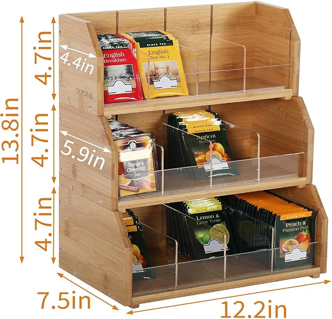 TIOPGHAD 3 Layer Stackable Bamboo Tea Bag Organizer Storage Holder - Image 2