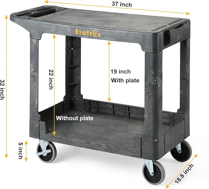ELAFROS Heavy Duty Plastic Utility Cart Flat top 37 x 18.8 Inch - Image 2